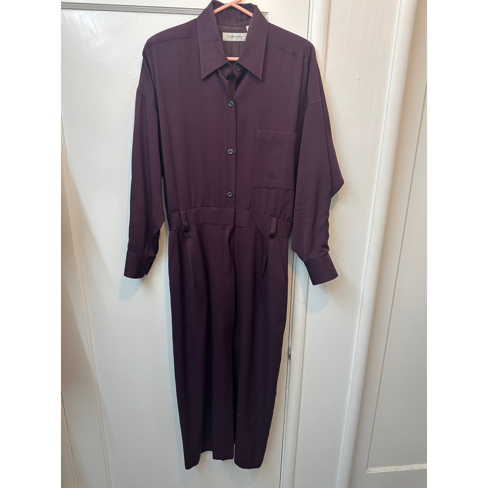 Vintage Collection Point of View Wool Jumpsuit Plum Purple Button Front Size 14